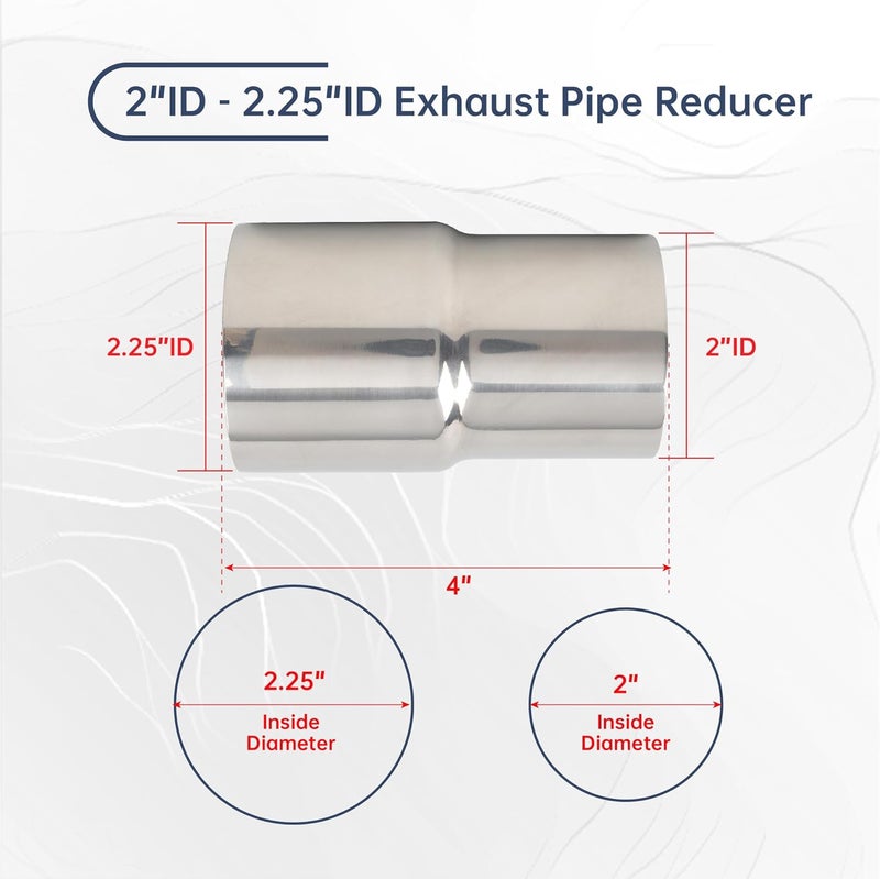 BATONECO ID 2 Inch to ID 2.25 Inch Exhaust Pipe to Component Pipe Adapter, 2" ID to 2.25" ID Reducer Polished Stainless Steel 4" Overall Length (2” ID-2.25” ID) - Image 3